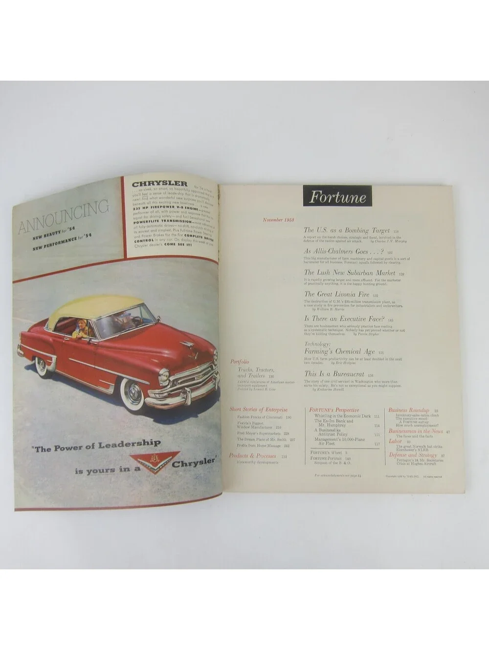 Vintage FORTUNE Magazine November 1953 Chrysler Oldsmobile General Electric Ads